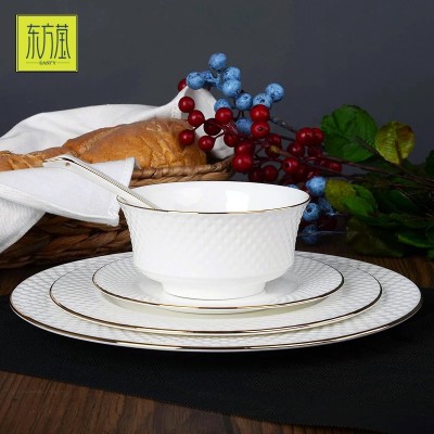 Bone China Gold Rimmed Tableware Bone China Inlaid Golden Edge Tableware Set High-Grade Ceramic Tableware Set Porcelain Bowl Ceramic Plate