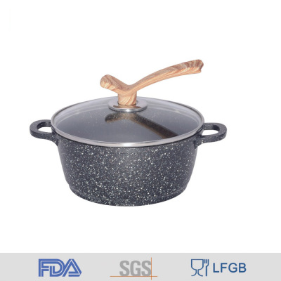 MGC classic die-cast aluminum marble coated sensing bottom wooden independent removable handle soup pot non-stick pot