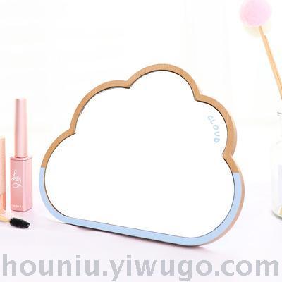 Bag treasure original design cloud desktop wooden mirror creative wall-mounted dual-use mirror hd wooden makeup mirror