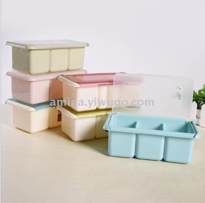 Seasoning box 3 compartments multi-functio and MSG seasoning box kitchen divider with lid seasoning pot seasoning box