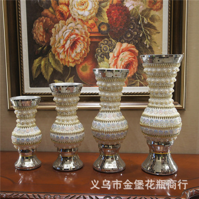 European-Style Electroplated Flower Holder Dried Flower Artificial Flower Fashion Diamond-Embedded Ceramic Vase Flower Affordable Opening Wedding Bottle