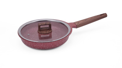 MGC German oblique die-casting aluminum marble coated induction bottom wooden handle round frying pan