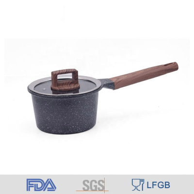 MGC German oblique die-casting aluminum marble coated induction bottom wooden handle milk pot non-stick pot