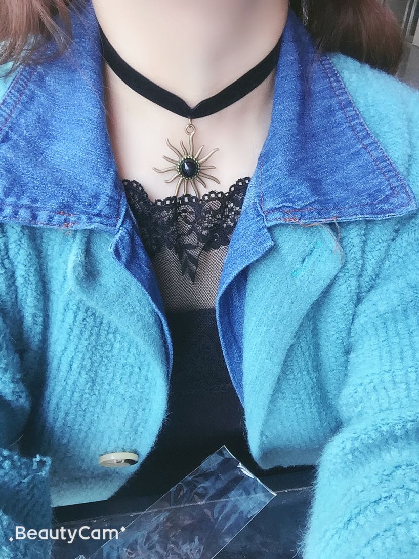 秋硕原创古铜太阳宝石绒带锁骨链