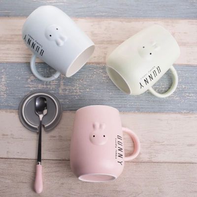 Lovely rabbit embossed ceramic spoon run a company drink coffee drink milk ceramic cup mug