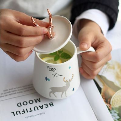 Creative three-dimensional animal antlers painted gold large capacity ceramic water cup office coffee mug drinking milk cup