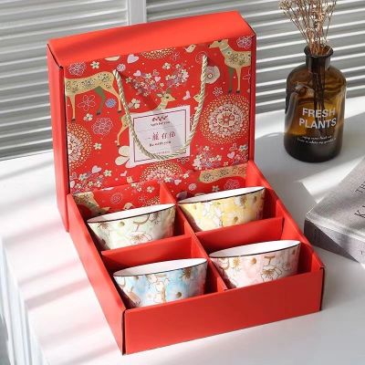 The new red and blue exquisite packaging high-grade wedding gifts all The way you gift four bowls four chopsticks ceramic bowl chopsticks set