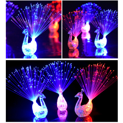 Colorful Flash Peacock Finger Lights Square Push Luminous Ring Night Market Children's Small Toys Kindergarten Gifts