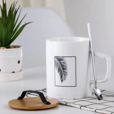 New creative black and white minimalist office mug coffee mug ceramic mug with spoon