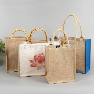 Yellow hemp tote bag in spot custom laminated cotton flax shopping bags custom general linen bags logo printing