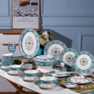 Jingdezhen blue royal garden enamel color high-grade bone ceramic bowl dish spoon ceramic tableware set