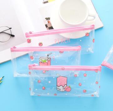 Japan and South Korea have elegant big easy pink girl heart peach milk pencil bag stationery bag fruit pencil case