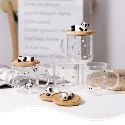 [Leiwo Ceramics] Naughty Panda Glass 3D Stereo Cartoon Cup Heat Resistant Water Cup Creative