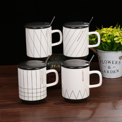 Spot Supply of Black and white Striped CERAMIC Cup Simple line Cup Hot Gift Cup Creative Square Mug