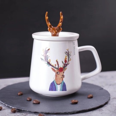 Spot Supply Antlers Ceramic Cup Lu Xiansen Creative Gift Cup One Generation Festival Couple's Cups Fine Gifts