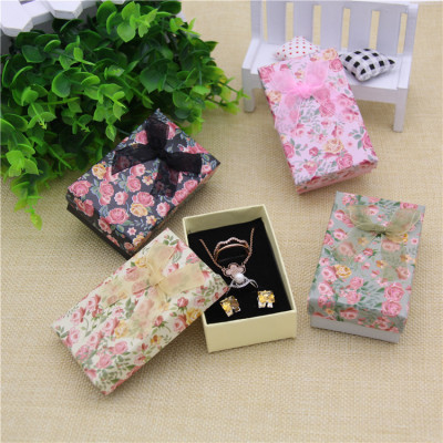 Hot selling rose pair ring ear stud box small size jewelry box paper bow pendant box spot