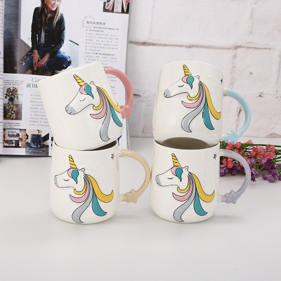 Three-Dimensional Unicorn Ceramic Cup Candy Color Mug Creative Breakfast Cup Fairy Tale Carousel Coffee Milk Cup