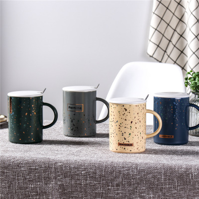Nordic Style Ins New Mug Color Polka Dot Ceramic Cup Office Household Water Cup Gift with Cover Spoon