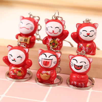 Personalized Creative Ninja Cat Red Festive Lucky Cat Key Chain Bag Mobile Phone Pendant Craft Gift Wholesale