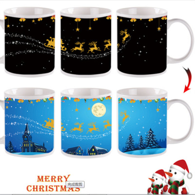 Santa Claus Creative Temperature Sensing Discoloration Cup Snowman Ceramic Mug Gift Customized Coffee Cup Factory Direct Sales