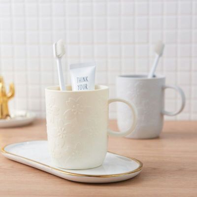 M04-7002 Cherry Blossom Embossed Mug Solid Color Simple Mouthwashing Cup Household Toothbrush Cup Cup
