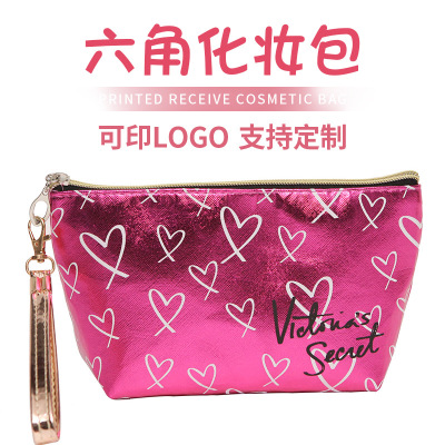 Manufacturers direct new portable hexagonal makeup bag portable zero wallet support custom toiletry bag