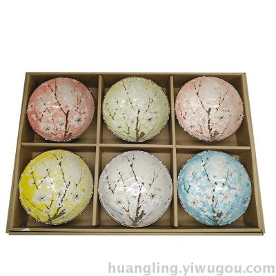Jingdezhen cherry blossom series six hand-painted gift bowls six bowls tableware set