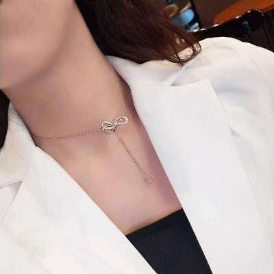 Fashion Jewelry Internet Celebrity Bow Necklace for Women European and American Seiko High Edition Tassel Choker Wholesale Necklace for Women