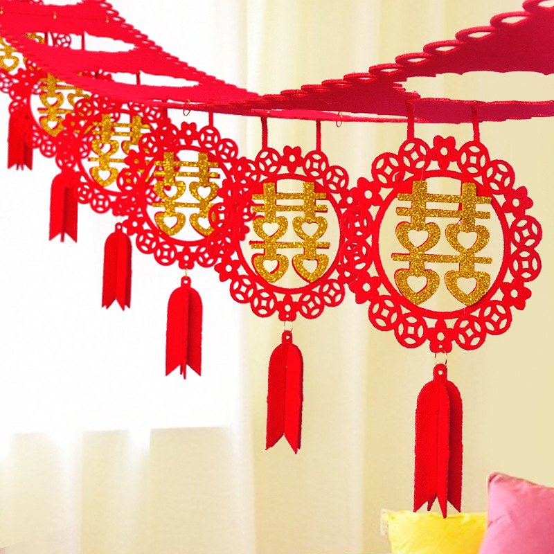 婚庆结婚用品无纺布拉花室内装饰布置拉花喜字贴金吊坠喜庆拉花