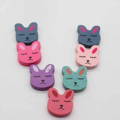 Manufacturers direct sale of quality beads color perforated rabbit DIY wooden veneer children accessories