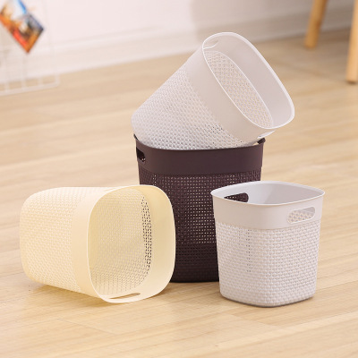 Square trash can plastic cane braid trash can without lid paper basket