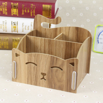 Korean Style Cat Style Wooden Storage Box Creative DIY Cosmetics Storage Box Desktop Storage Box Factory Wholesale