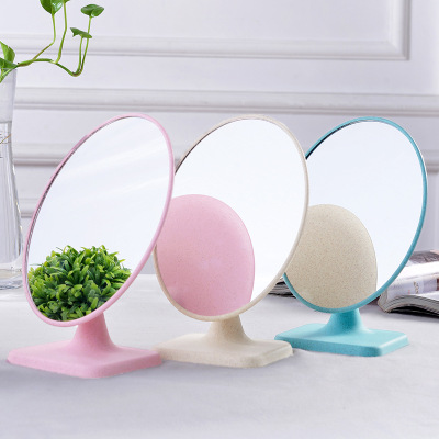 Factory custom - made new elliptical makeup mirror wheat straw makeup table mirror home daily necessities gifts