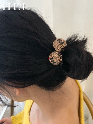 Korean Dongdaemun Purchasing Leopard Print Rhinestone Ball Simple Temperament Rubber Band Hair Band Ponytail Hair Band Hair Accessories All-Match