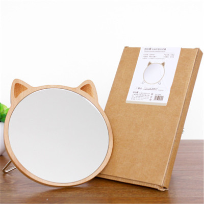 Round wooden table mirror table top decoration make up mirror girls dormitory beauty makeup gift mirror