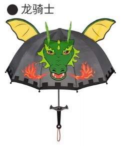 Creative Dragon Knight Children's Umbrella 3D Umbrella Surface Cartoon Sunny Umbrella Creative Handle Straight Rod Kindergarten Umbrella