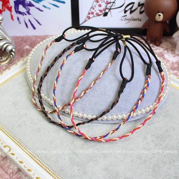 秋硕森林系波西米亚手工编织麻花辫子发带细窄额前带发箍头饰