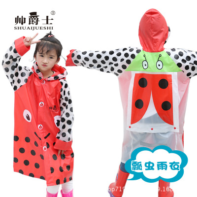 Thickened inflatable brim creative ladybug cartoon children's raincoat outdoor boys and girls hooded ponchos custom wholesale