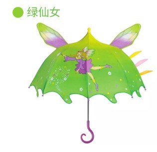 Creative Green Fairy Children's Umbrella 3D Umbrella Surface Cartoon Sunny Umbrella Creative Handle Straight Rod Kindergarten Umbrella