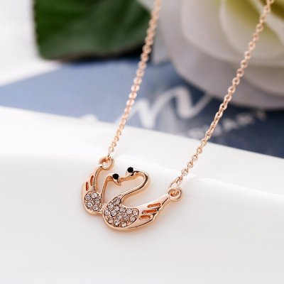 Rose Gold Necklace Korean Style Girl Heart-to-Heart Buckle Artificial Rhinestone Alloy Choker Simple Personality Jewelry