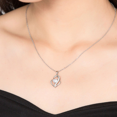 Same Type as TikTok S925 Sterling Silver Crown Necklace Smart Pendant Women's Korean-Style Fashion Heartbeat Diamond Necklace Choker