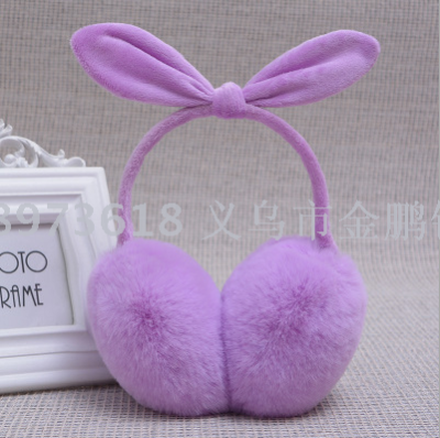 Purple color cute bow retractable rabbit ear muff men and women cartoon winter ear muff ear wrap to keep ears warm