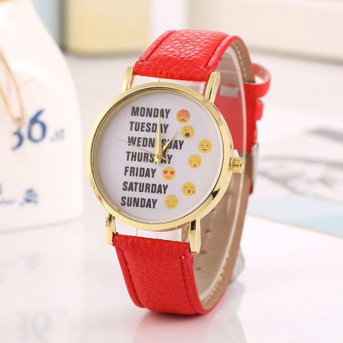 English Emoji Leather Watch Strap Quartz Watch Men and Women Casual Cool WeChat Hot-Selling Fashion Watch Wholesale