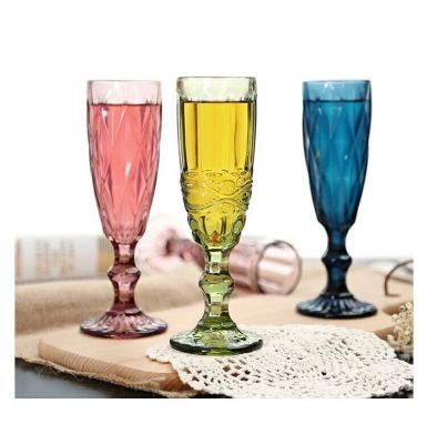 Manufacturers direct retro color embossed champagne glass creative juice glass goblet family. Hotel glass