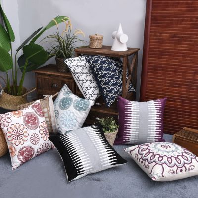 European-style contracted geometry flower embroidery covers full canvas sofa back rest car pillow cover wholesale