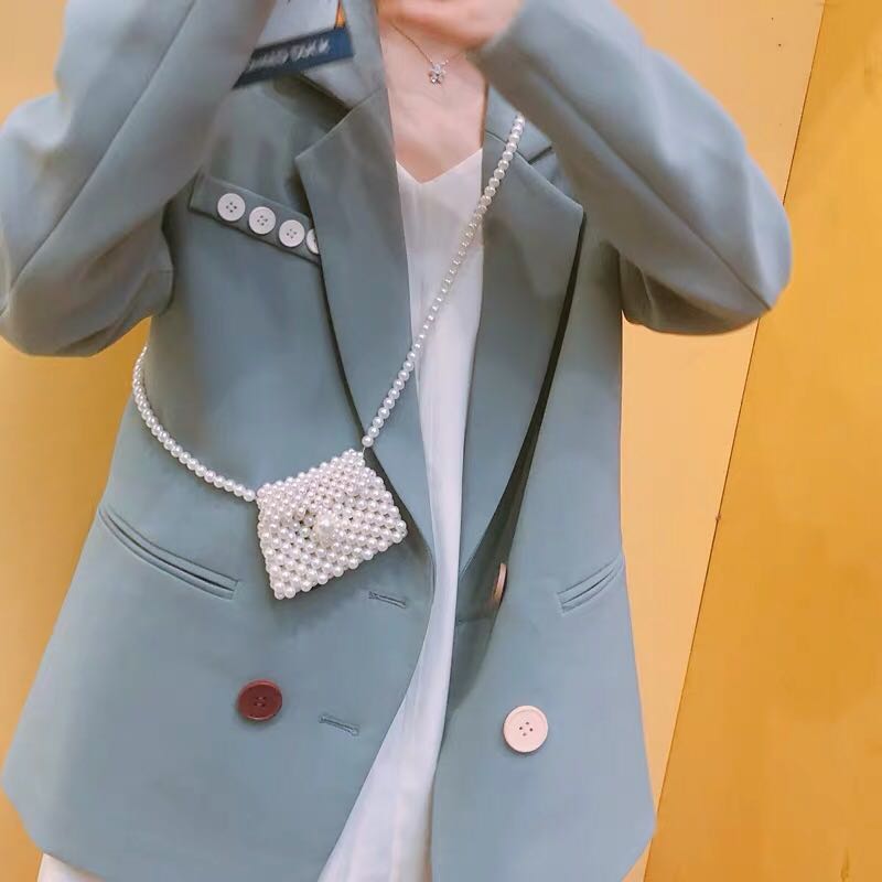 秋硕春夏新款ins韩国复古手工装饰迷你珍珠斜挎小包腰包串珠零