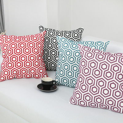 Fashionable geometric cotton wool embroidered pillow cover sofa pillow back pillow home car as cover without core batch