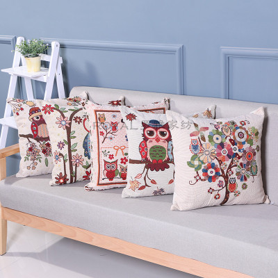 Owl cotton and linen yarn-dyed pillow cover contracted sofa jacquard cushion car cushion back cushion wholesale