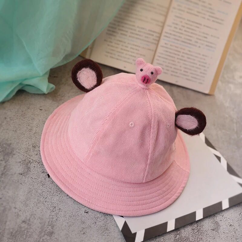 亲子款卡通动物耳朵渔夫帽四季灯芯绒盆帽出游遮阳帽夏季防晒帽子