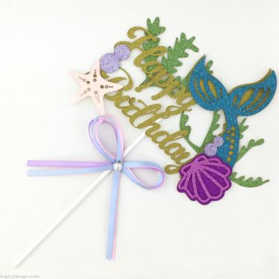 Party cake baking decoration mermaid starfish shell decoration birthday cake card dessert table decoration